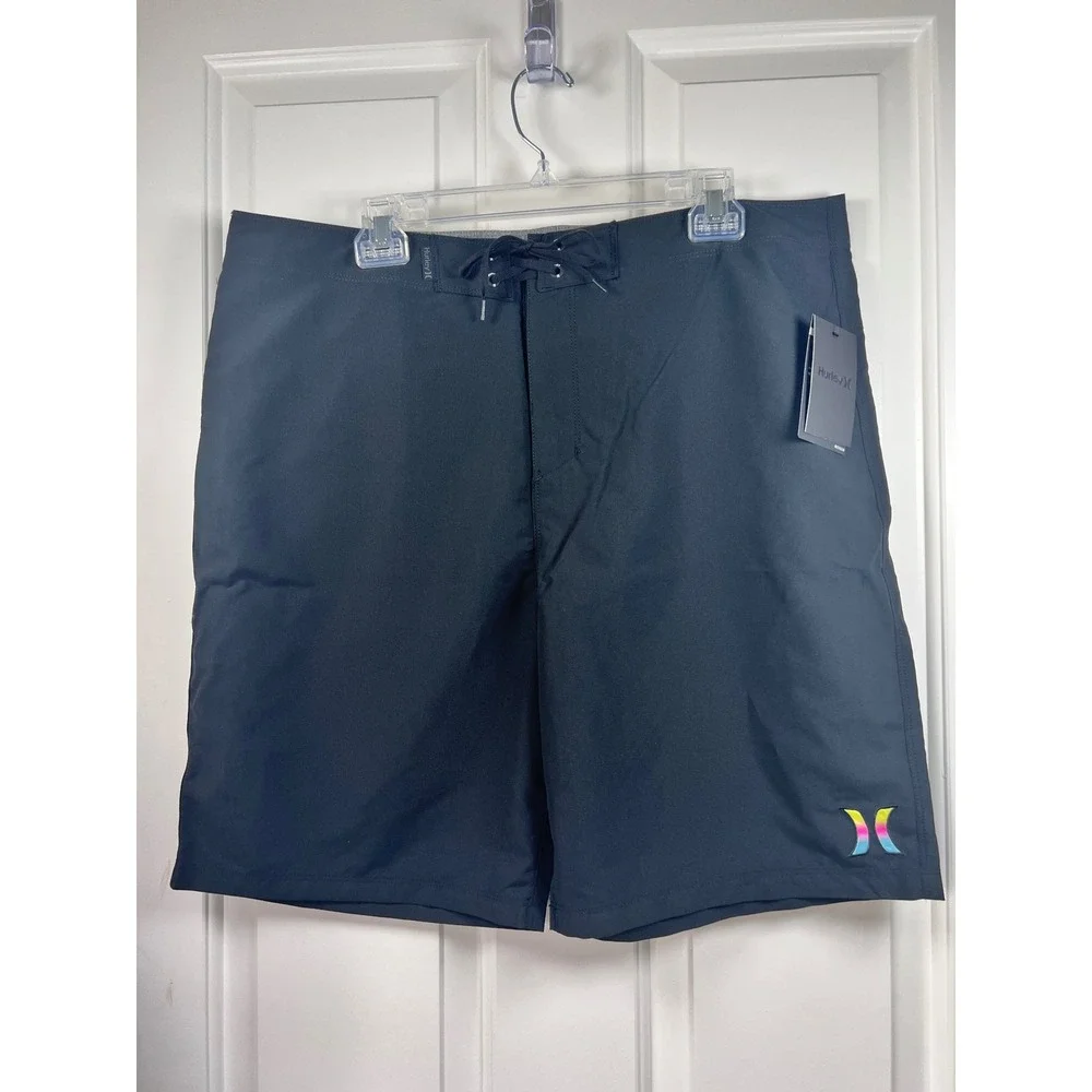 Hurley Phantom Board Shorts Mens 36 Waist 21 Inch Outseam Black Rainbow Logo NWT